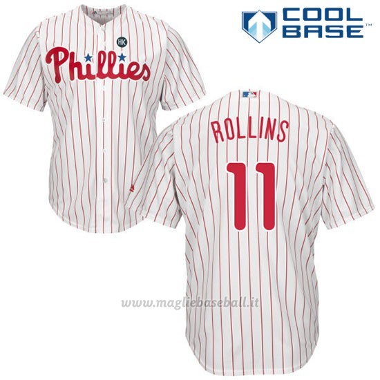 Maglia Baseball Uomo Philadelphia Phillies Majestic Jimmy Rollins Bianco Cool Base Giocatore